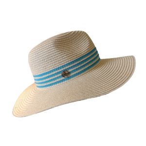 Straw Hat Adrienne Vittadini Teal Blue Gold Accent